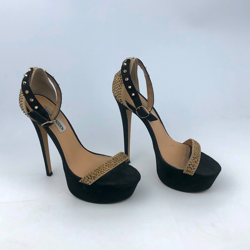 Steve Madden Black Gold Platform Stiletto Heel Studded Ankle Strap Women’s 6.5 M